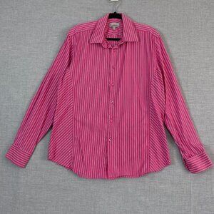 le chateau Button Up Long Sleeve Shirt Pink Stripes Sz XL Little Stretchy